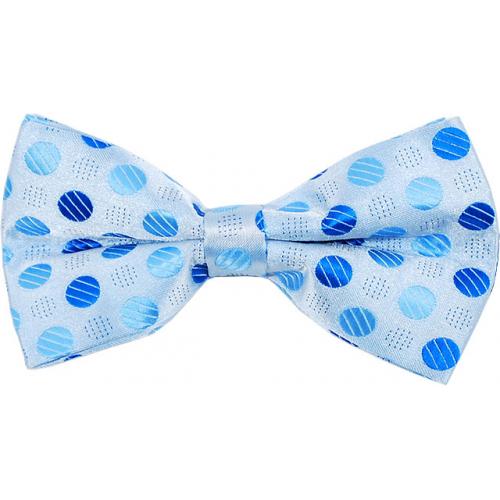 Daniel Ellissa Sky Blue / Royal Blue Polka Dots Design 100% Silk Bow Tie / Hanky Set